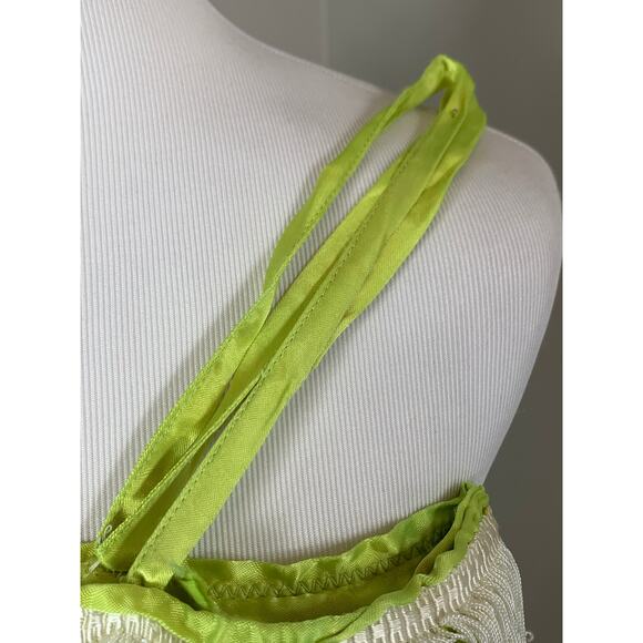 Vintage Flapper Dress Lime Green Fringe Cosplay Costume Halloween Gatsby 1920s - Picture 9 of 10